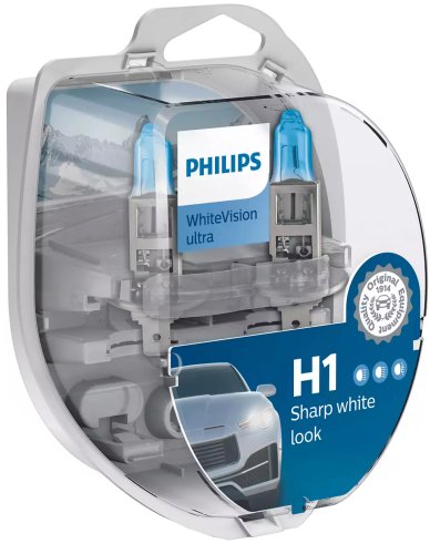Автолампа Philips Н1/W5W 12258 WVU 12V WhiteVision ultra +60% (3700K) (блістер) (шт.)