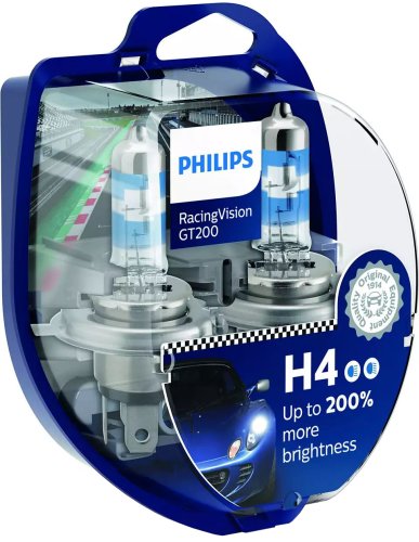 Автолампа Philips H4 12342RGTS2 RacingVision GT200 +200% 12V 60/55W (P43t-38)  S2 (блістер) (шт.)